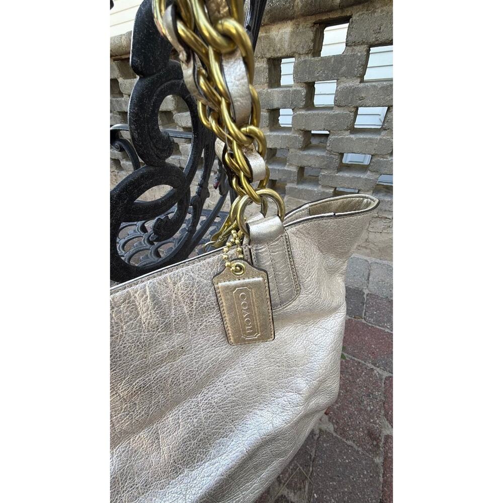 Coach Audrey Metallic Leather Tote Bag - Picture 7 of 9